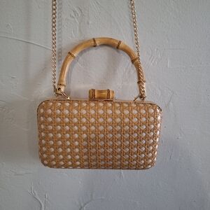 Elegant Tan Bamboo Woven Handbag